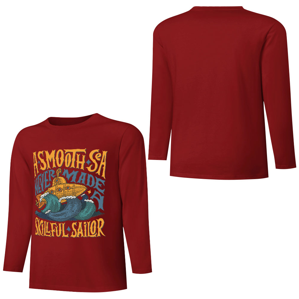 Red pure cotton long sleeve T-shirt featuring 'A SMOOTH SHAKER' graphic, for casual wear.