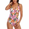 Floral one-piece swimsuit with double shoulder straps, perfect for summer beach wear.