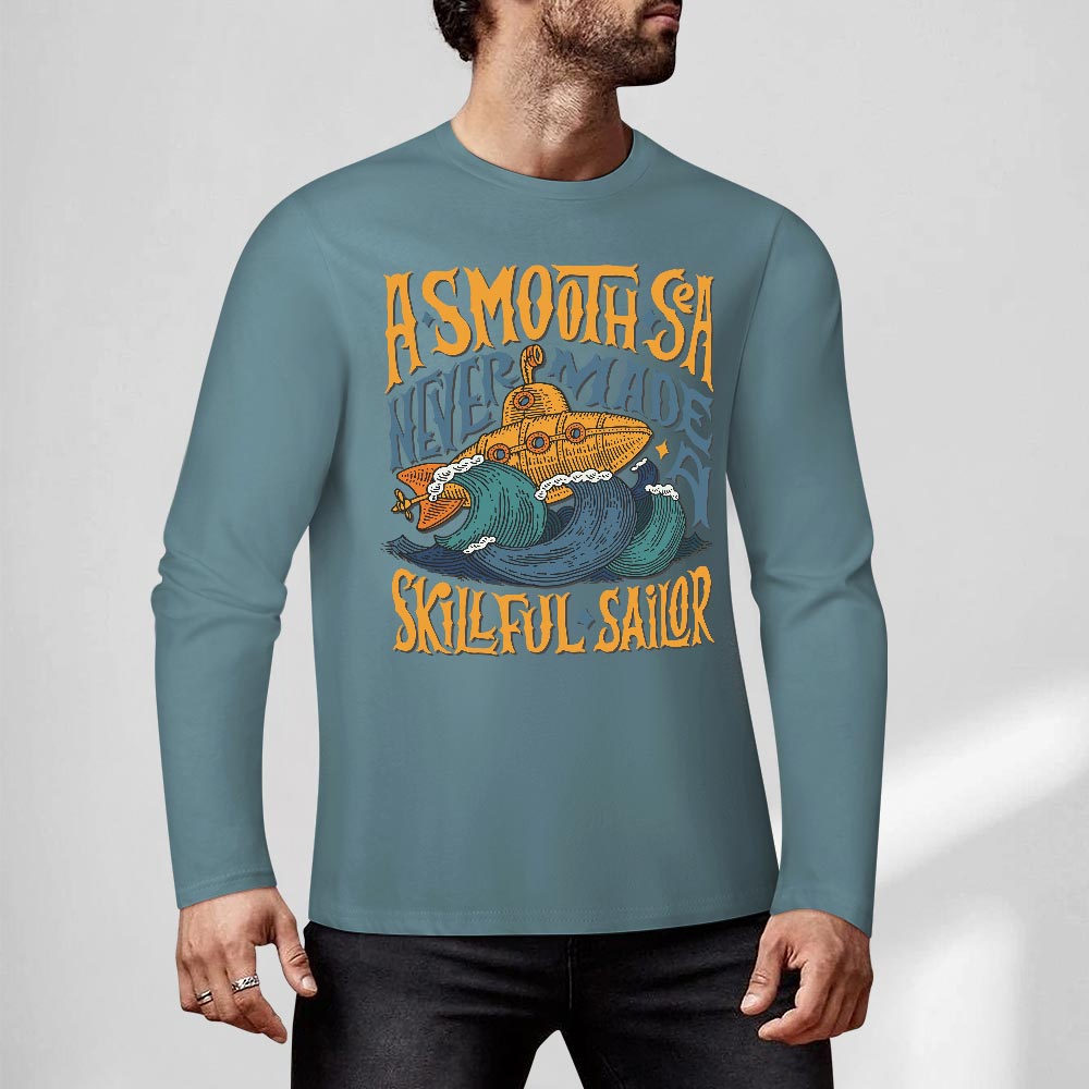 Blue pure cotton long sleeve T-shirt with graphic design, featuring ASMOOTH ARE MADE OF SOULFULLY