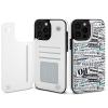 iPhone 15 case with card slot, white TPU leather, text print design, full protection, stylish and practical.