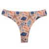 Peach thong panties with blue starfish pattern, comfortable polyester spandex blend for women
