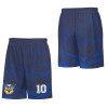 Navy blue football shorts with "10" design. Mesh fabric for sports. Comfortable fit.