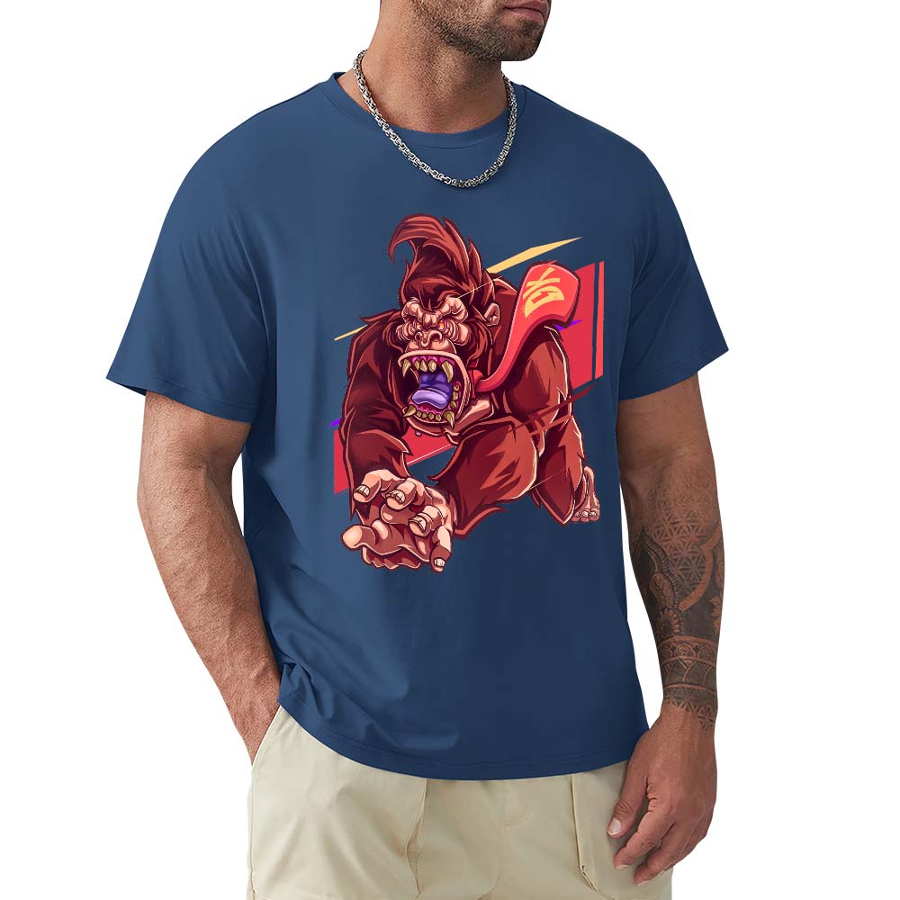 Men's navy blue cotton t-shirt featuring a red monster graphic print, 100% cotton, Inkedjoy product.