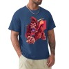 Men's navy blue cotton t-shirt featuring a red monster graphic print, 100% cotton, Inkedjoy product.