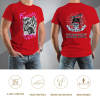 Red cotton 'Fearless Tiger' graphic t-shirt, front and back view, collection
