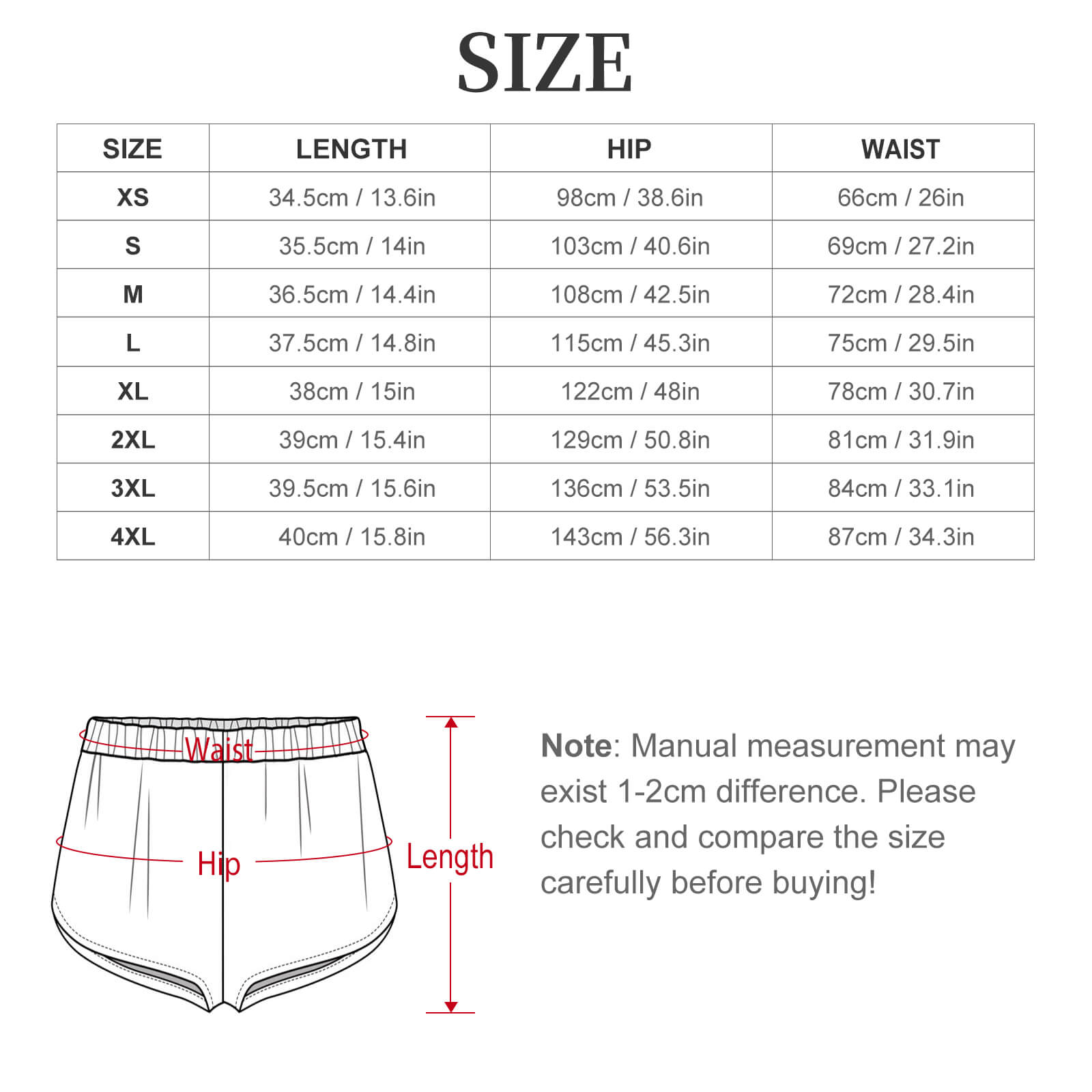 Strap pajama set size chart with bust, waist, and length measurements.