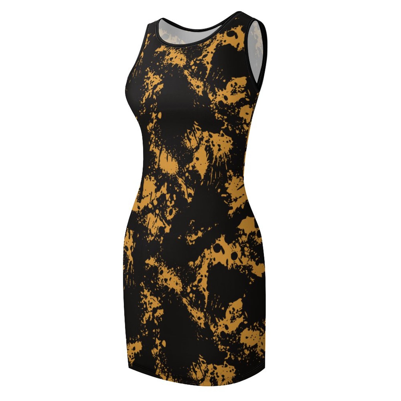 Black and yellow floral slim fit tank dress
