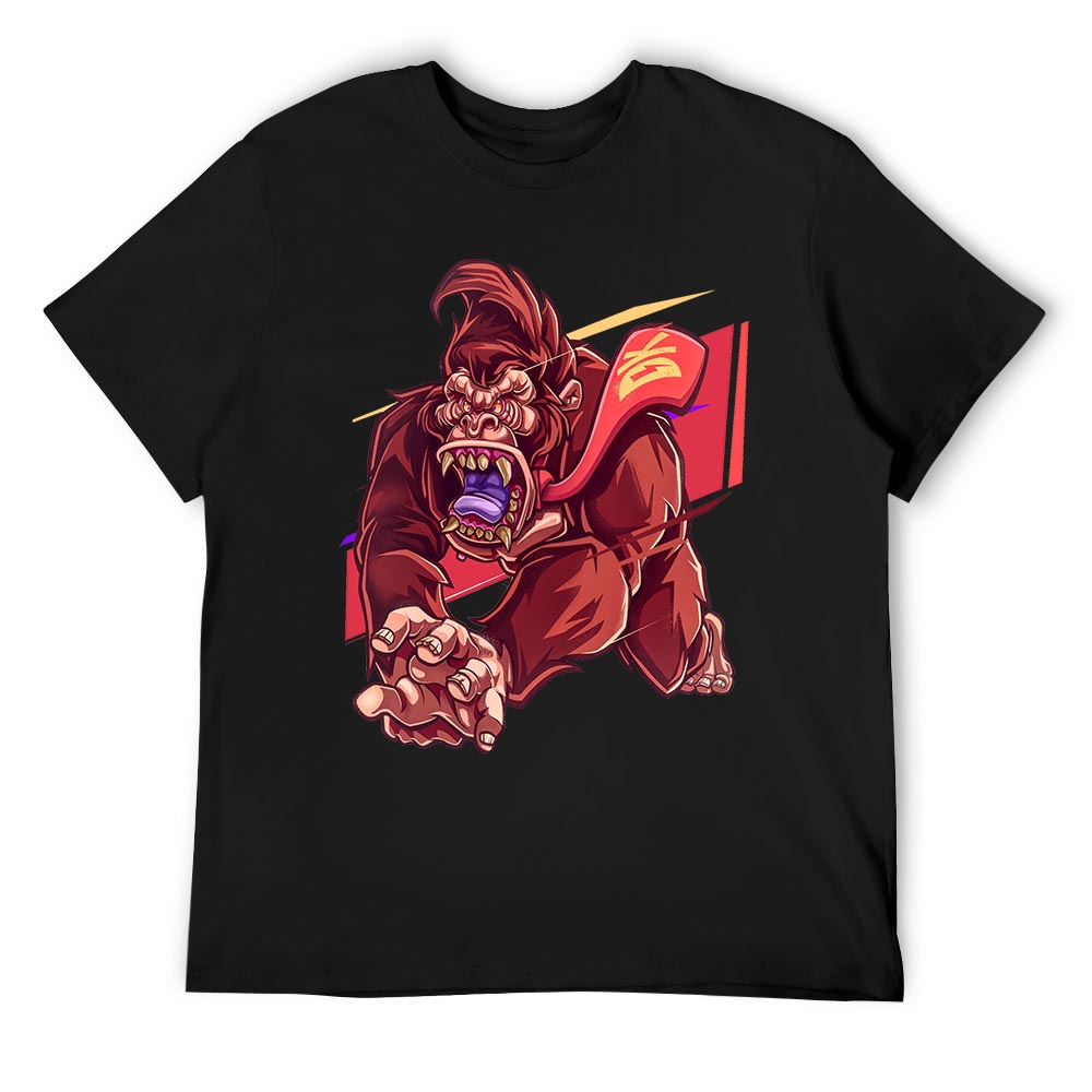 Black 100% cotton men's t-shirt with red monster graphic print. Inkedjoy design