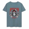 Teal pure cotton short-sleeved T-shirt with "AMERICAN LEGEND" gorilla graphic print