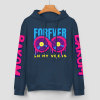 Navy blue cotton hoodie with 'FOREVER' donut graphic, DAKUM and CHRONM sleeve prints, youth fashion style