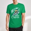 Green cotton surfing T-shirt with Wild Wave California graphic, summer fashion