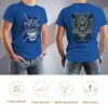 Royal blue cotton men's T-shirt with samurai skull design, perfect for leisure and events. 100% cotton.