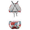Red & white floral bikini swimsuit, halter top, summer beach wear, polyester spandex