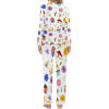Women's Soft Pajama Set - White with colorful printed patterns, long sleeve top and pants