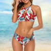 Floral halter bikini swimsuit with keyhole detail, perfect for summer beach wear
