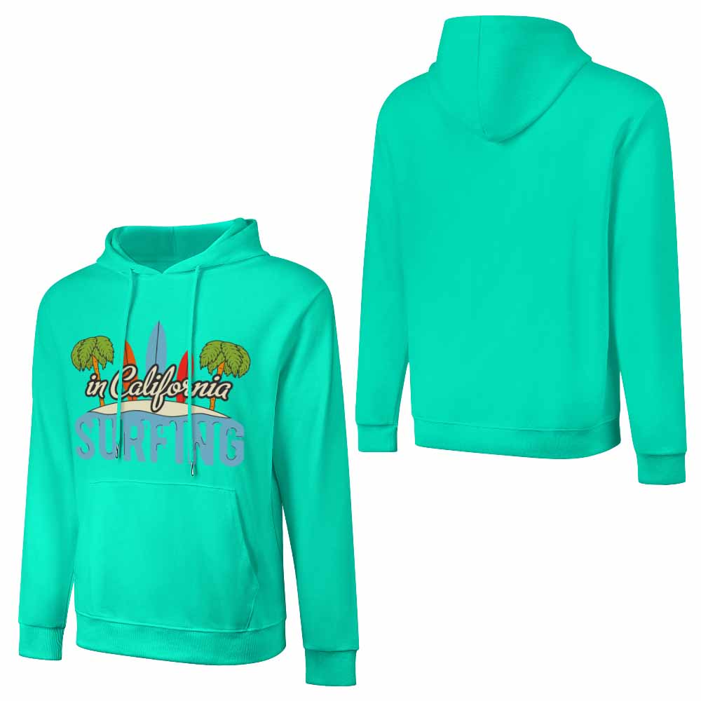 Green cotton California Surfing hoodie, loose fit, suitable for daily wear.