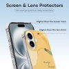 iPhone 16 Series case with screen and lens protectors, yellow TPU design, "Lovely Moments" text, protective cover