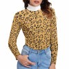Women's Long Sleeve Lapel Sweater in leopard print, featuring a white turtleneck, perfect for winter fashion.