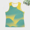 Men's full print teal and yellow vest made of imitation cotton, perfect for summer wear.