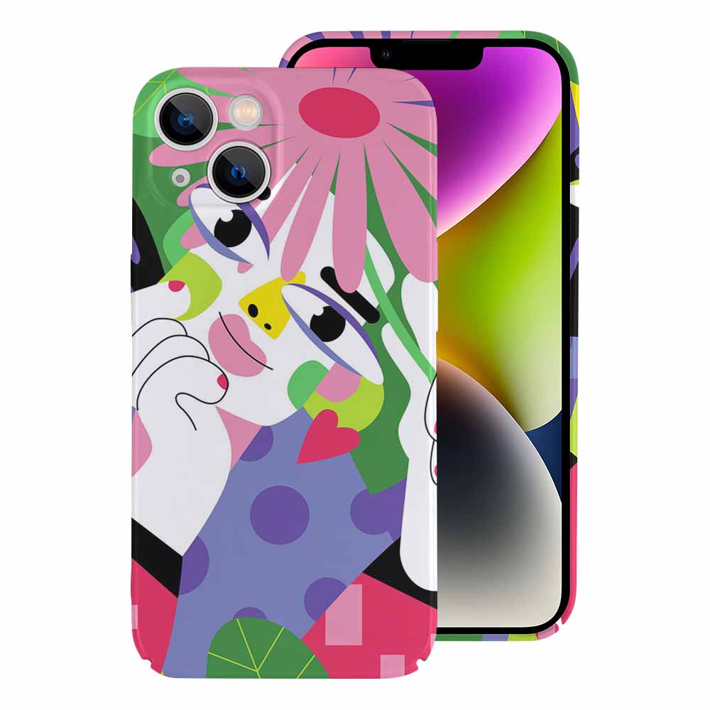 iPhone 14 phone case with vibrant floral art, PC plastic, scratch-resistant