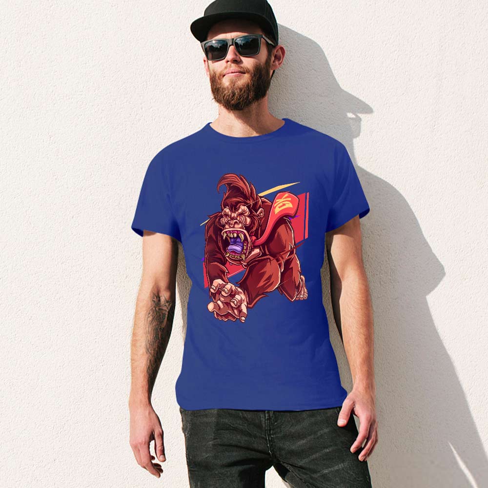 Blue cotton men's t-shirt with red monster graphic print | Inkedjoy product