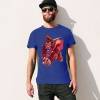 Blue cotton men's t-shirt with red monster graphic print | Inkedjoy product