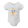 White short-sleeve baby bodysuit with colorful animal design, made of soft cotton for babies 3-24 months.