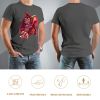 Men's charcoal cotton t-shirt with red monster graphic print, front and back view, Inkedjoy
