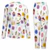 Soft Women's Pajama Set - White with colorful flower and cake patterns, long sleeve top and pants