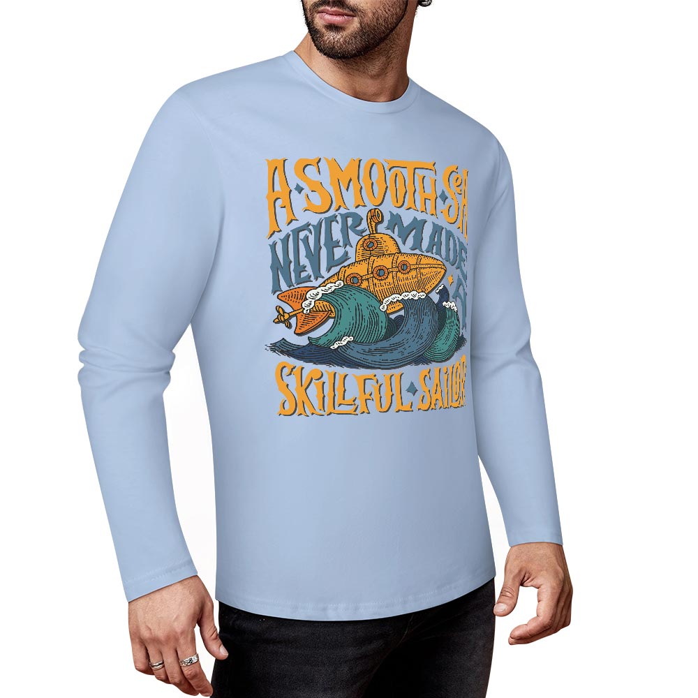 Light blue pure cotton long sleeve T-shirt with graphic print, perfect for casual wear.