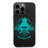 iPhone 13 case, black TPU with turquoise 'Stay True Christmas Dude' design, wireless charging.