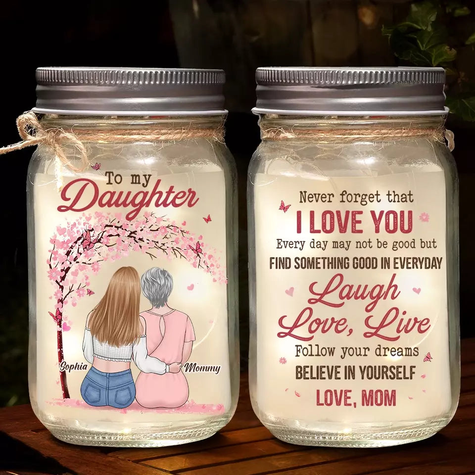Personalized mason jar light gift for mom and daughter, featuring warm starlights.