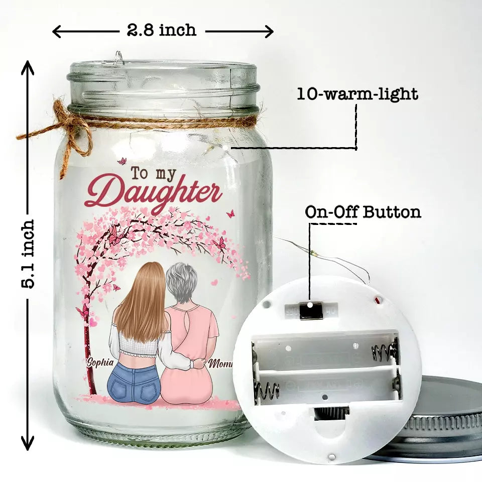 Personalized mason jar light gift for mom and daughter, 'To My Daughter' design, 16oz, warm starlights, perfect gift.