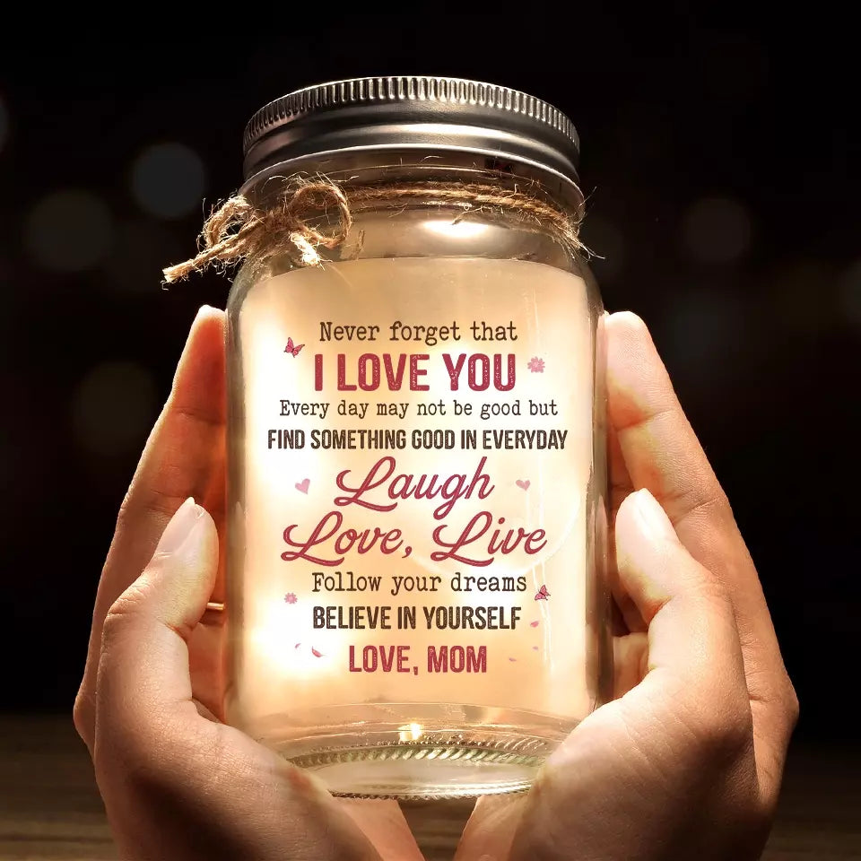 Mason jar light gift for mom & daughter, 'I Love You' & 'Life is Beautiful' design with starlights.