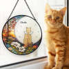 Custom stained glass suncatcher with cat and 'Charlie' - pet memorial gift. Forever In My Heart