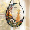 Custom stained glass pet memorial suncatcher with cat "Charlie", angel wings, round window hanging, sympathy gift