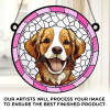 Custom dog photo memorial suncatcher ornament, Heartbeat at My Feet, pink stained glass effect. Personalized pet loss gift.