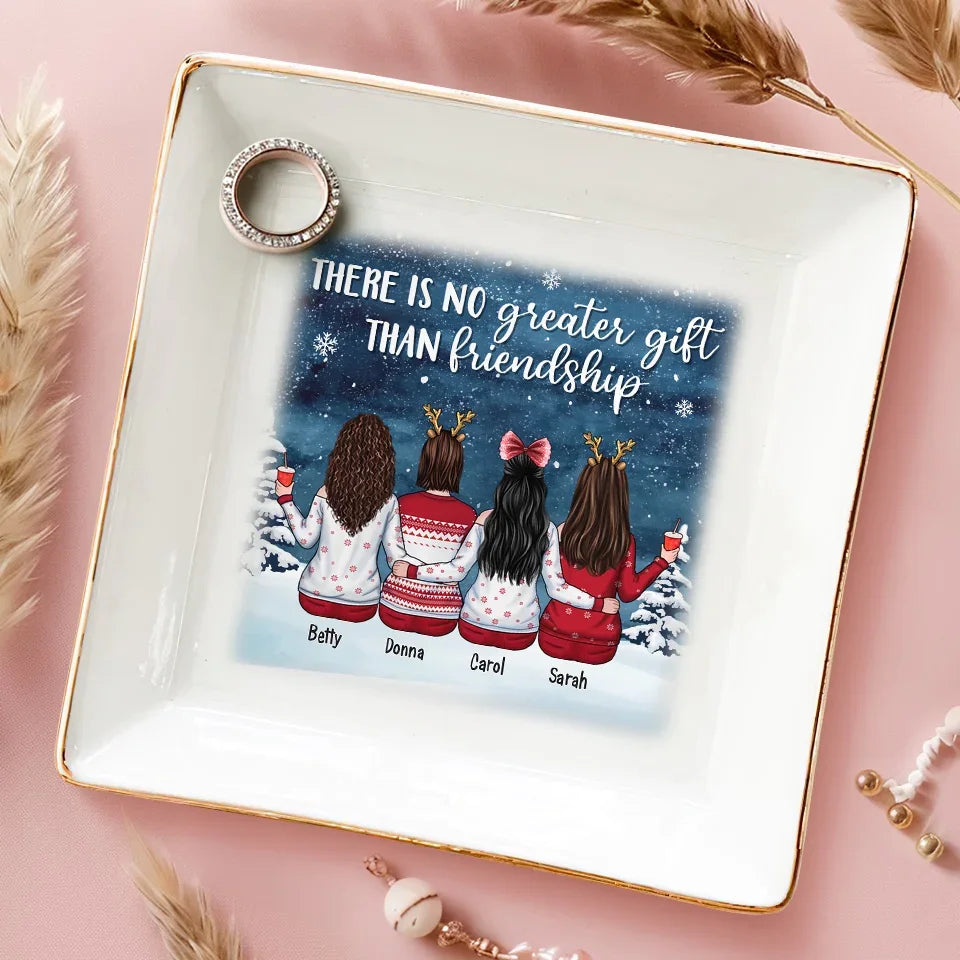 Personalized ceramic jewelry dish for best friends with winter design, a sweet Christmas gift for sisters, BFF.