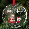 Personalized Dog Mom glass ornament with Emma and Cody, Christmas decor, clear glass, 3.07 inch