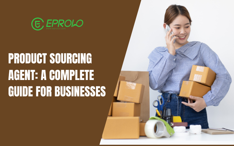 A product sourcing agent managing packaged orders and talking on the phone.