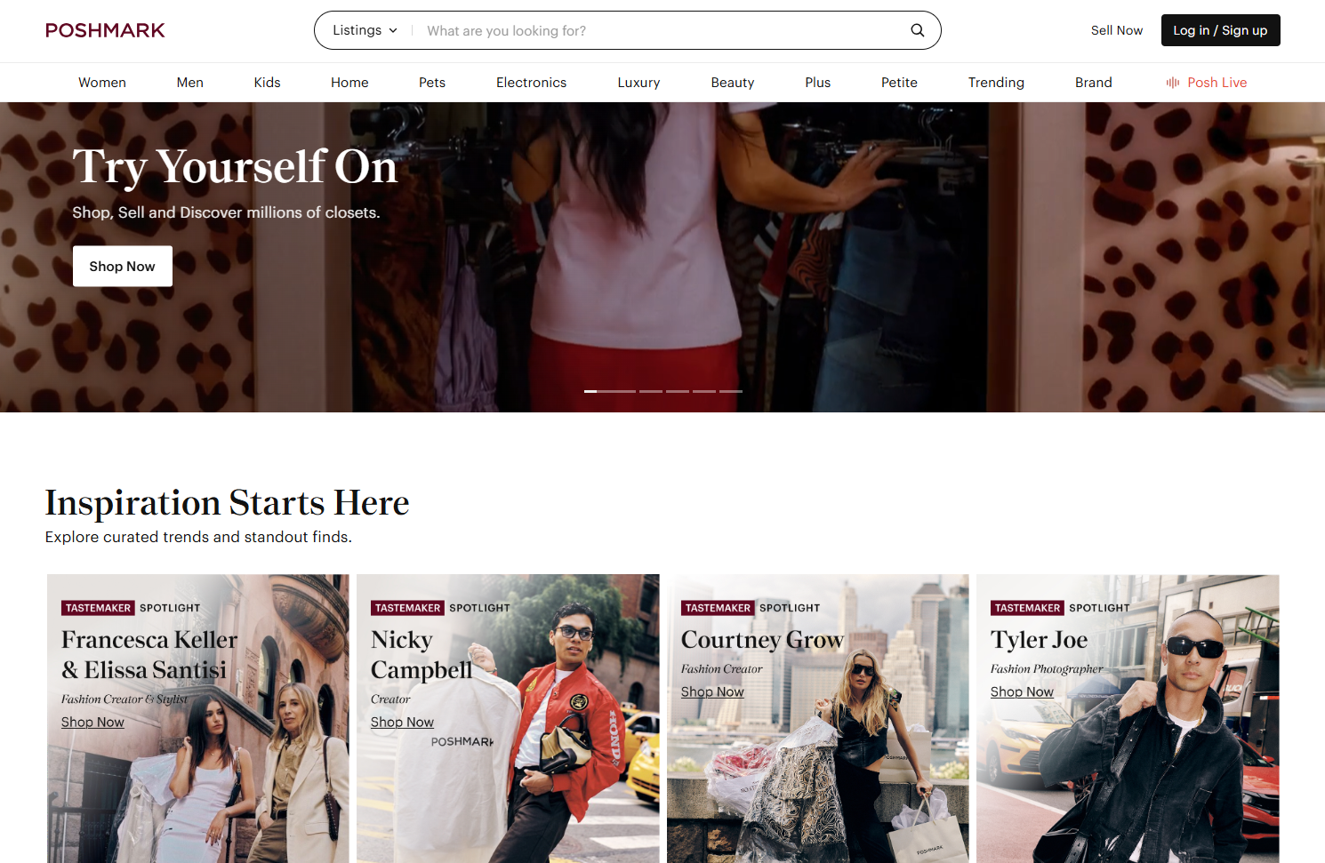 Browsing the homepage to determine is Poshmark a legit site for fashion shopping.