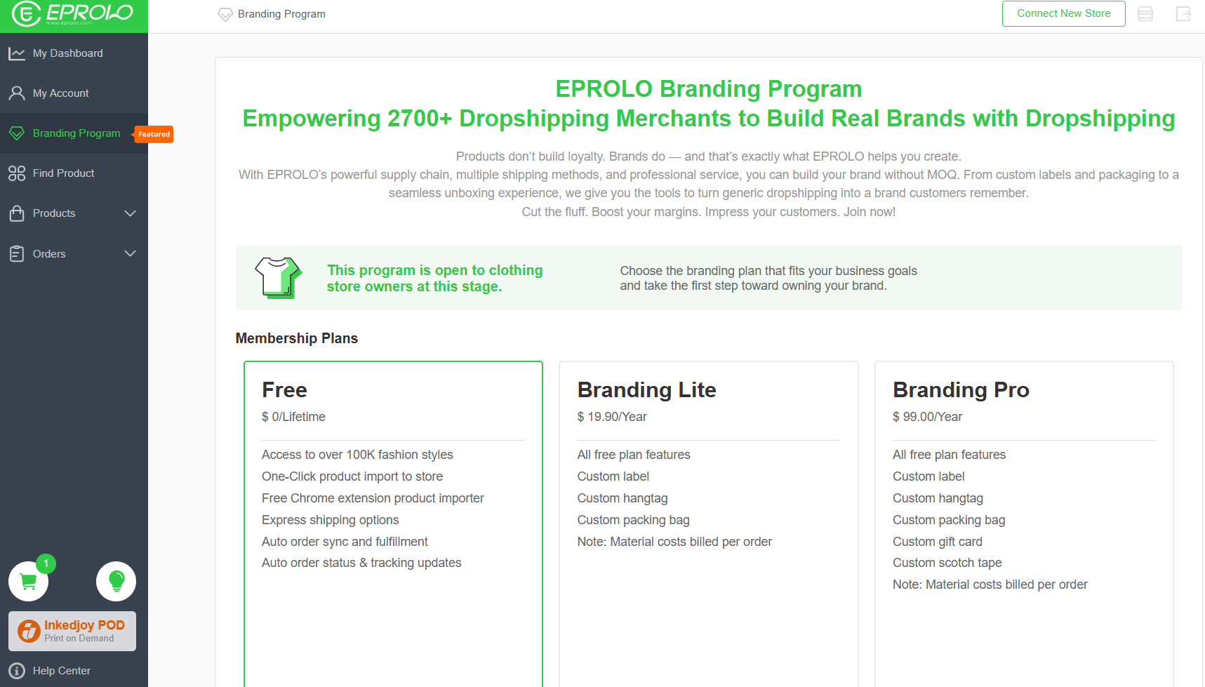 Exploring EPROLO branding services plans to customize packaging and labels for dropshipping stores.