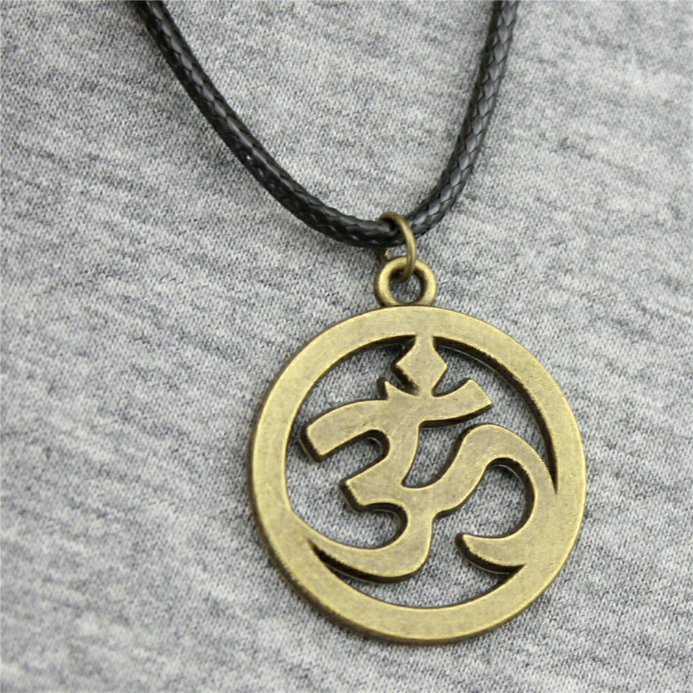 OM Pendant Leather Chain Necklace in Antique Bronze and Antique Silver-4.jpg