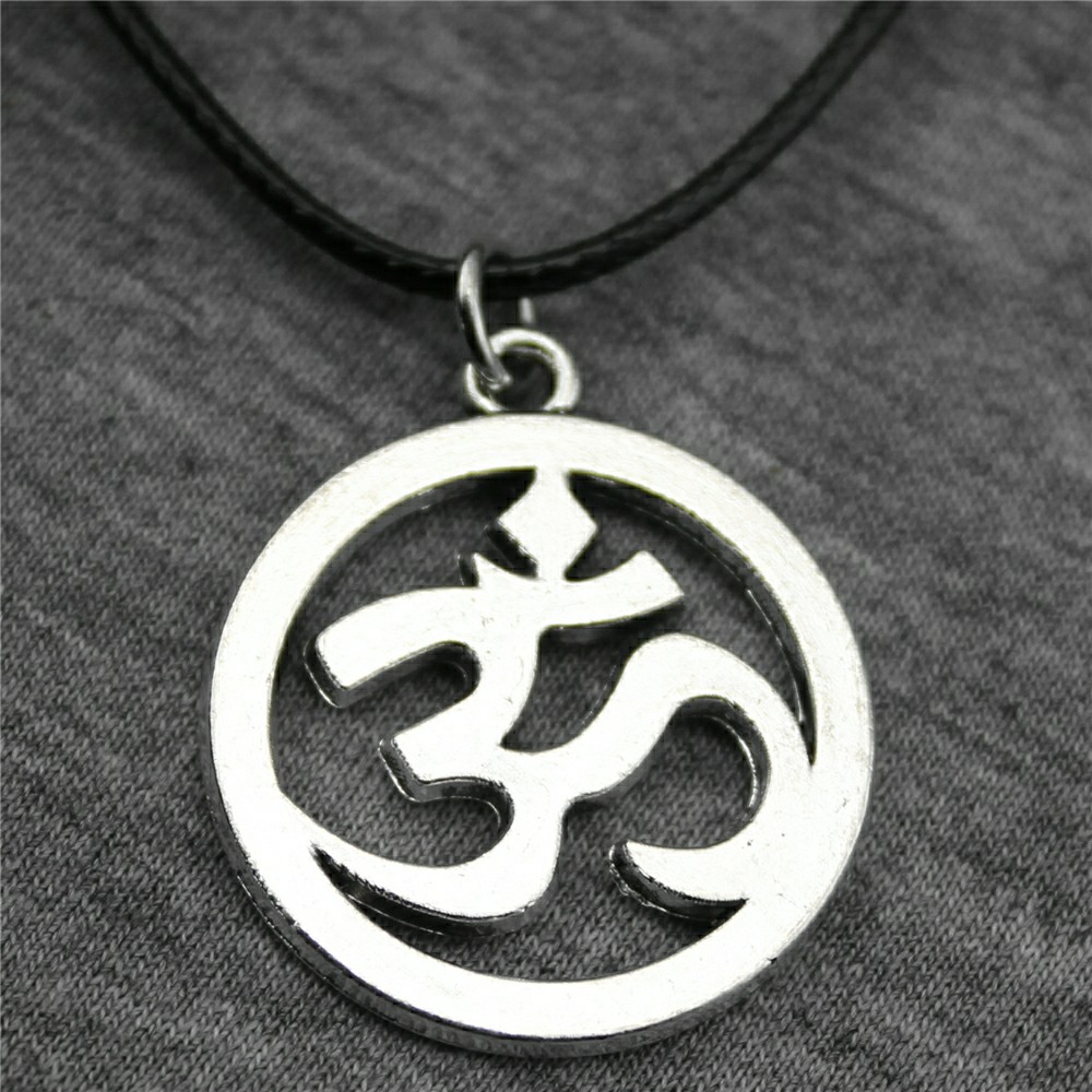 OM Pendant Leather Chain Necklace in Antique Bronze and Antique Silver-3.jpg