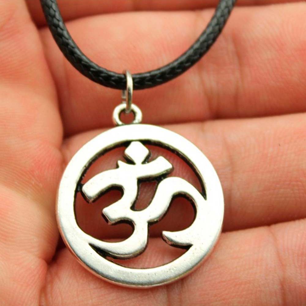 OM Pendant Leather Chain Necklace in Antique Bronze and Antique Silver-1.jpg