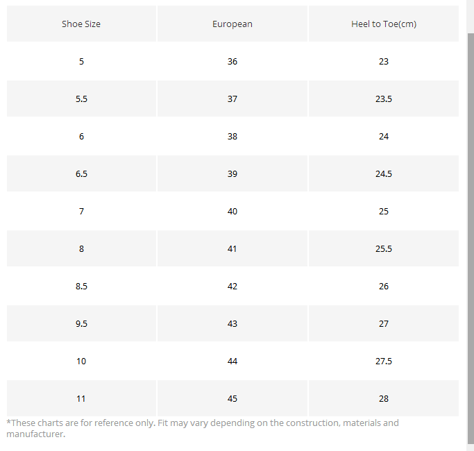 Air Cushion Mesh Breathable Running Shoes size chart