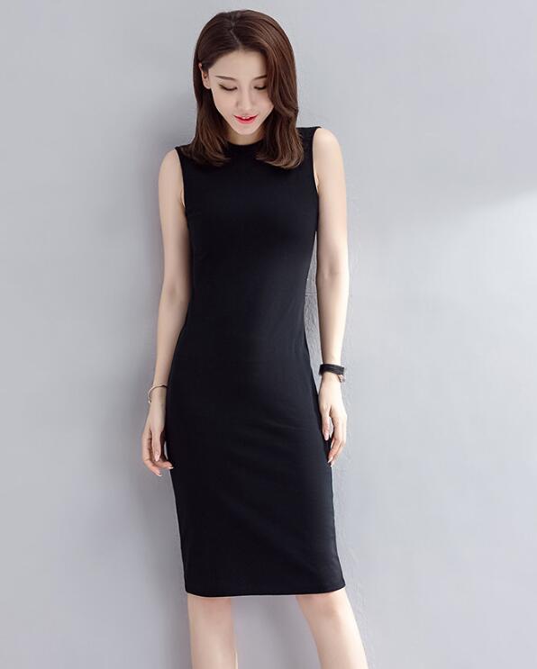 Black Sleeveless Dress Female Simple Dress Cotton