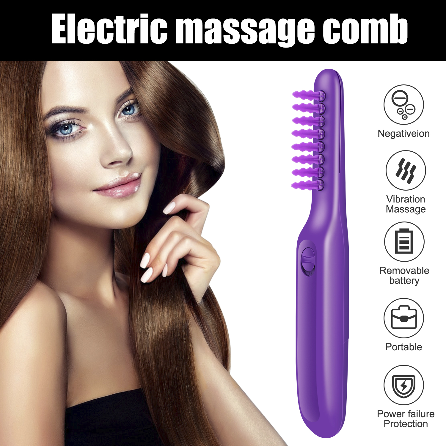 Portable Electric Detangling Wet or Dry Tame The Mane Electric Detangling Brush with Brush Cover, Adults & Kids