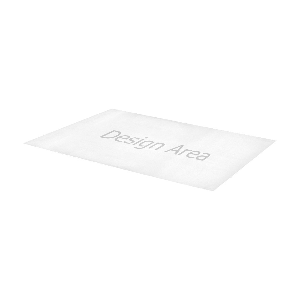White rectangular area rug with "Design Area" text, stain-resistant polyester material, perfect for living room decor