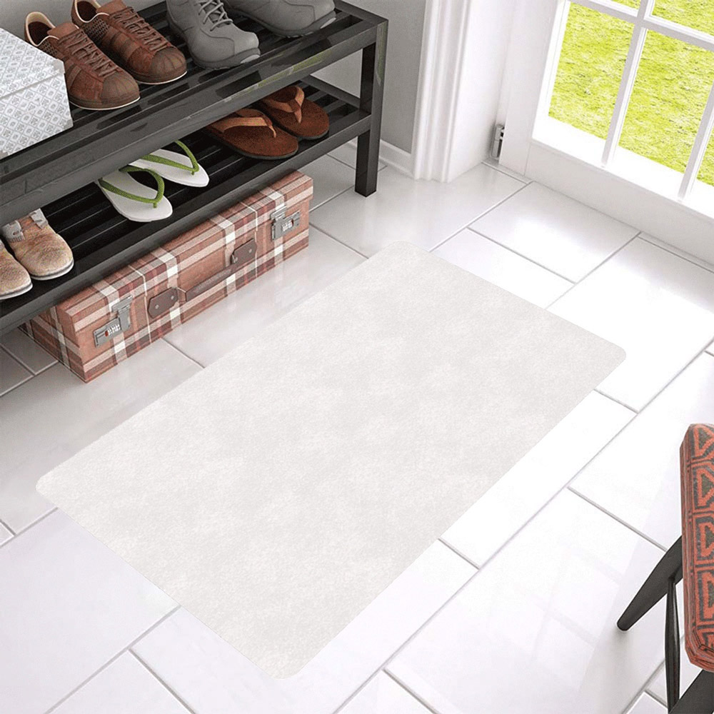 White rubber doormat, indoor use, non-slip design, USA made, placed near shoe rack